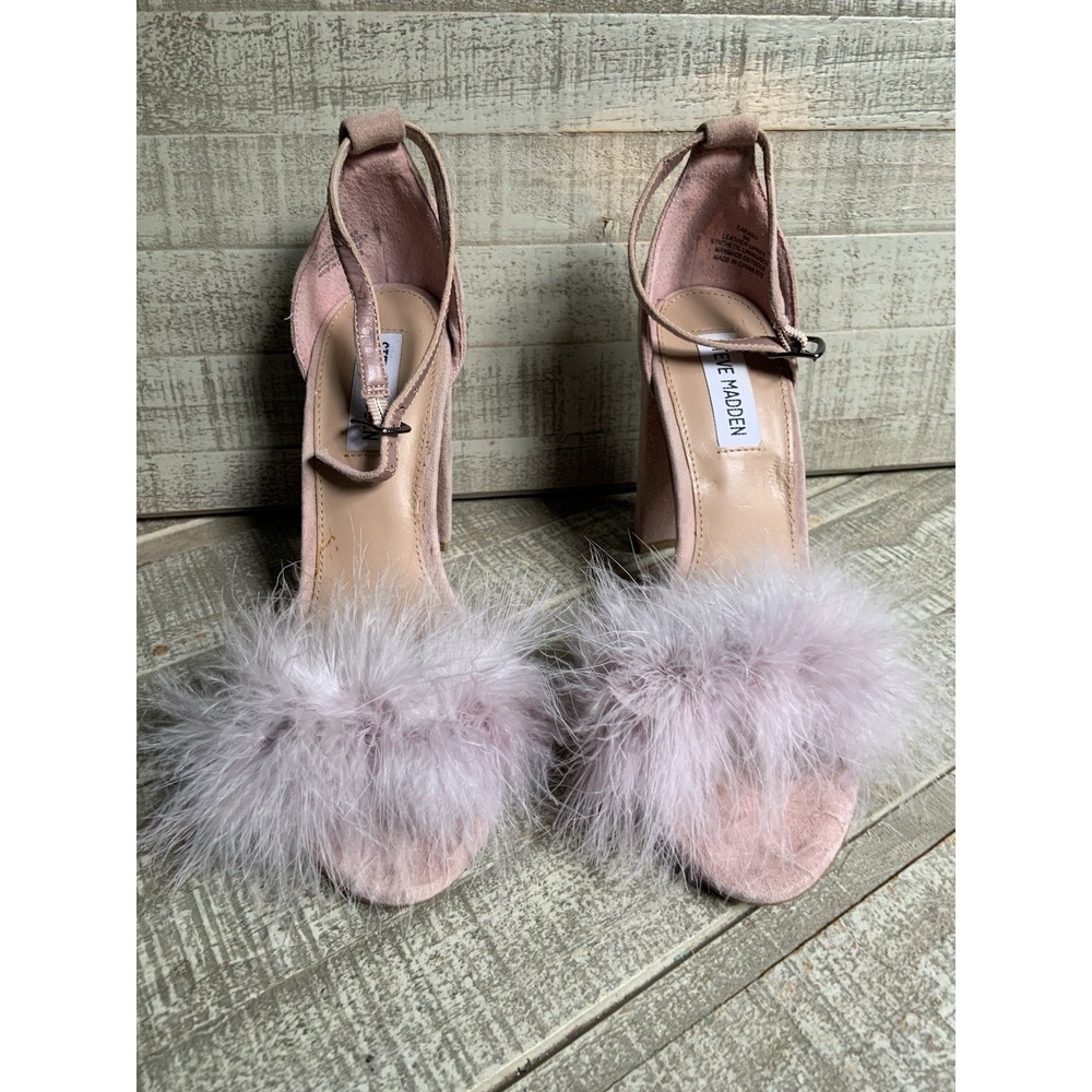 Steve Madden Maribou Leather Pink Stiletto Heels Women's Size 8 M US Fur Feather